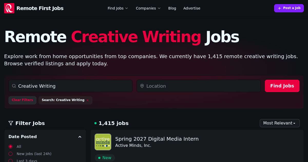 Remote Creative Writing Jobs (700 new)