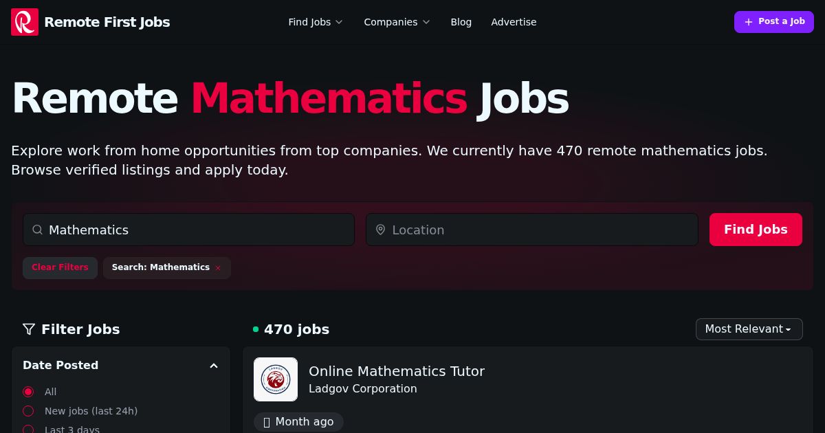 Side Bar Math Remote Mathematics Jobs (239 new)