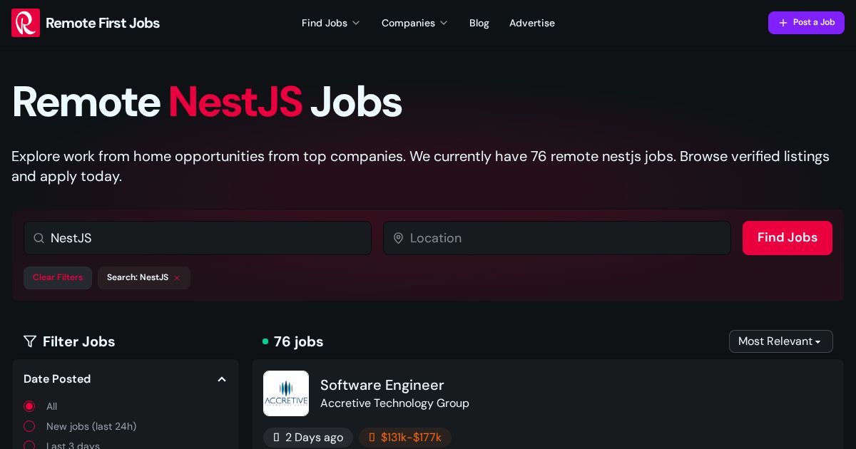 11096 nestjs jobs in india: latest nestjs jobs... Remote NestJS Jobs (31 new)