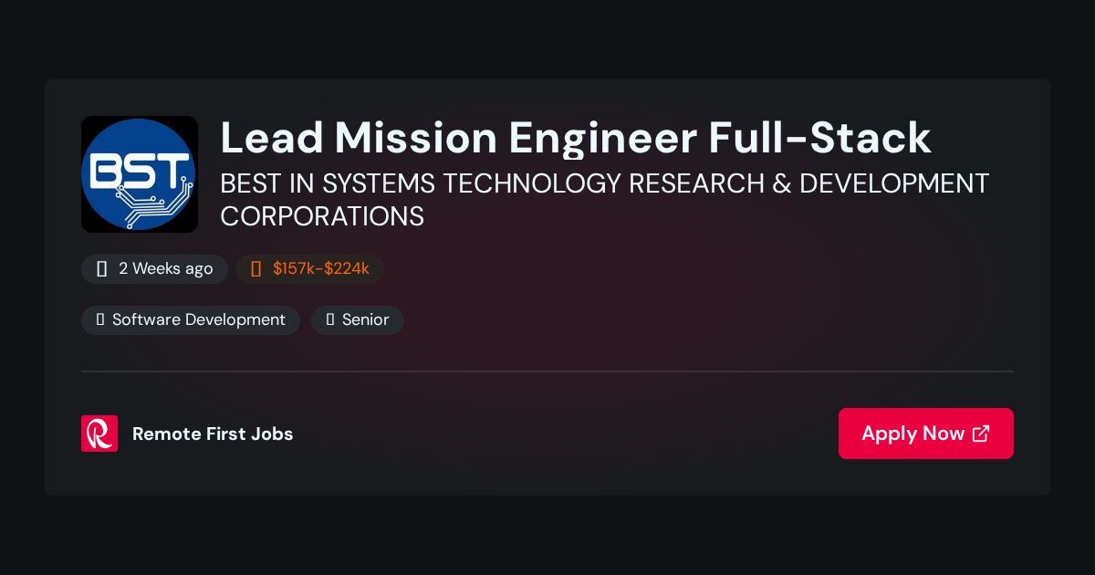 Lead Mission Engineer Full-Stack at BEST IN SYSTEMS TECHNOLOGY RESEARCH ...